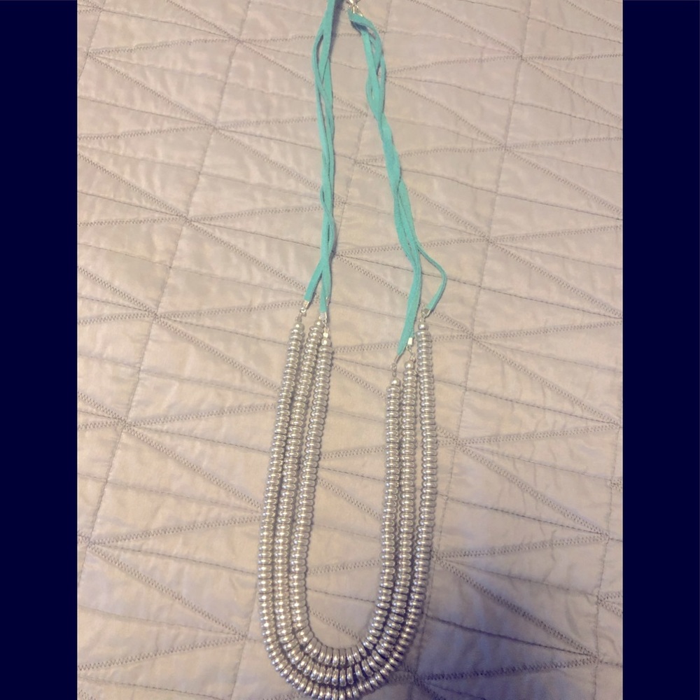 Turquoise and silver chunky costume necklace very nice